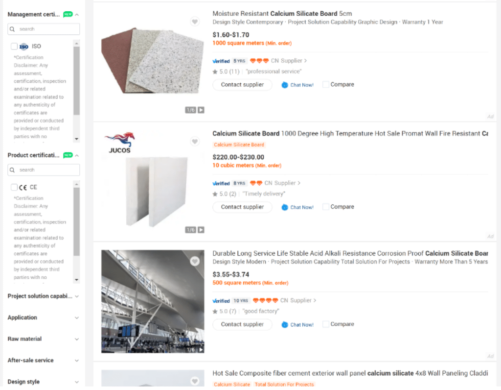 alibaba-Calcium Silicate Board